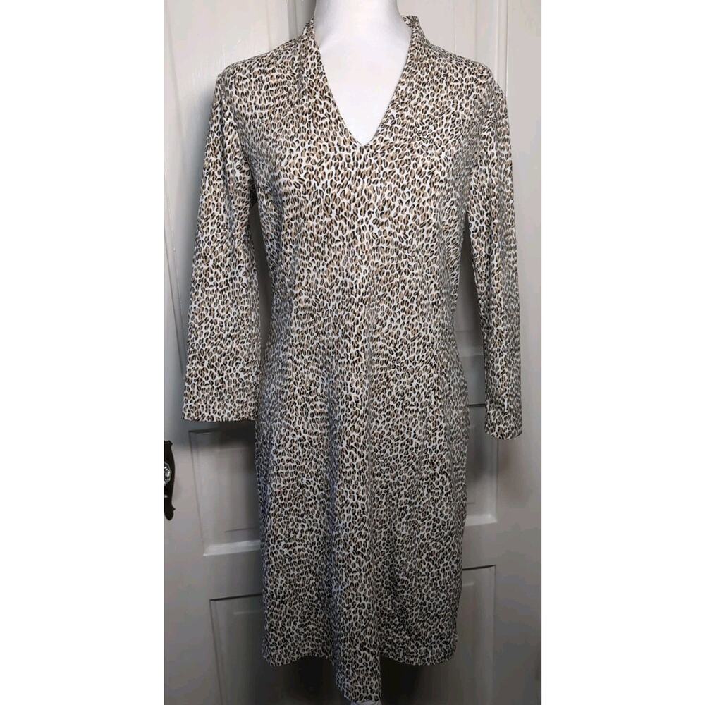 J. McLaughlin Ivana Leopard Print Sheath Dress Catalina Cloth Women's M(1025)
